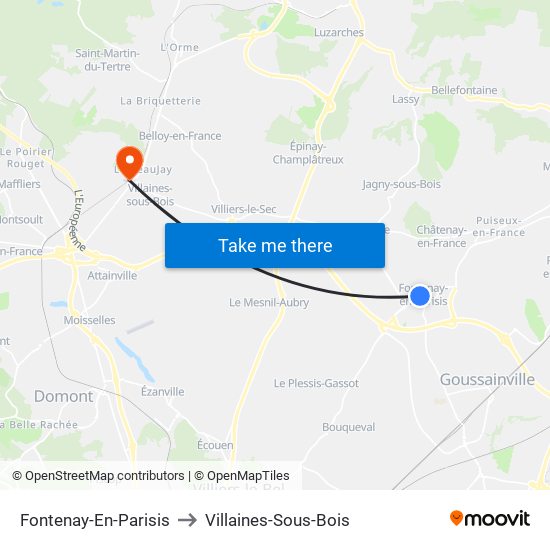 Fontenay-En-Parisis to Villaines-Sous-Bois map