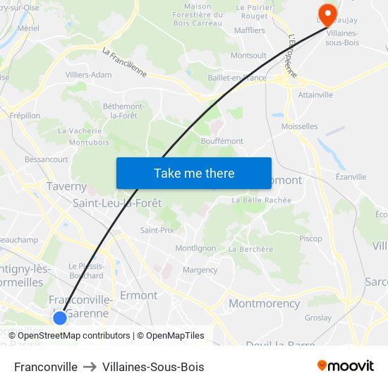 Franconville to Villaines-Sous-Bois map