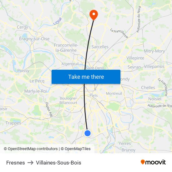 Fresnes to Villaines-Sous-Bois map