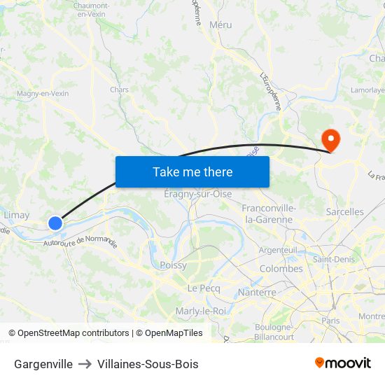 Gargenville to Villaines-Sous-Bois map