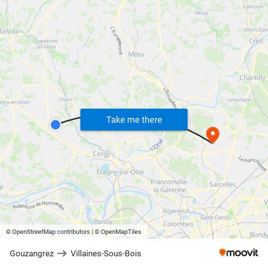 Gouzangrez to Villaines-Sous-Bois map