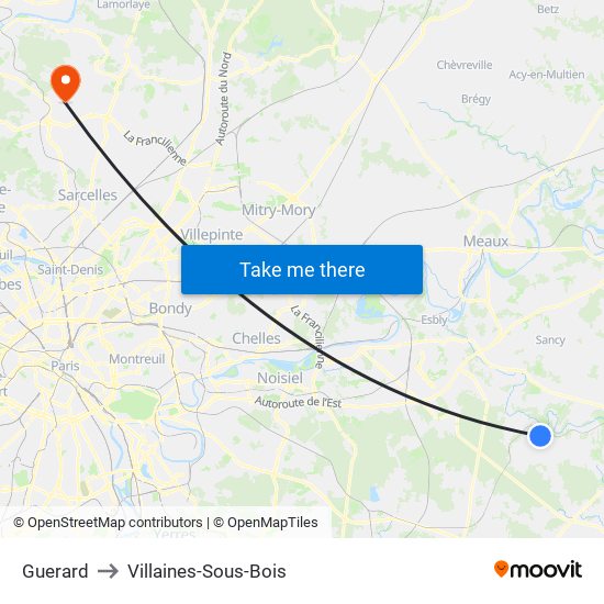 Guerard to Villaines-Sous-Bois map
