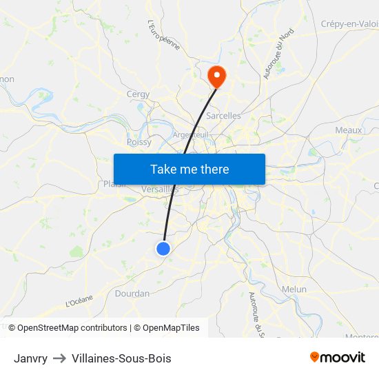 Janvry to Villaines-Sous-Bois map