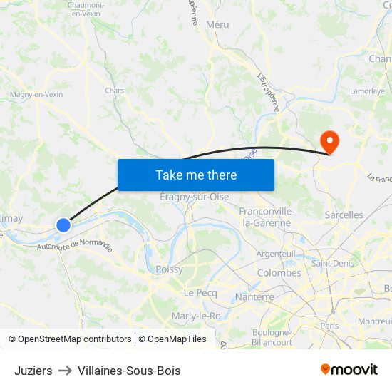 Juziers to Villaines-Sous-Bois map