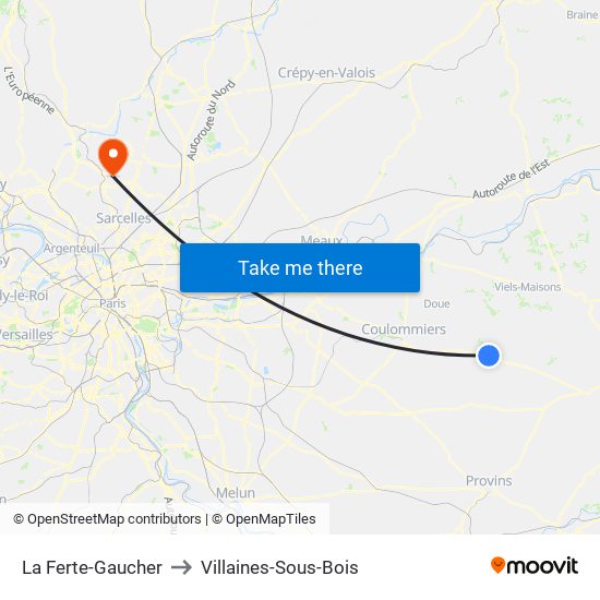 La Ferte-Gaucher to Villaines-Sous-Bois map