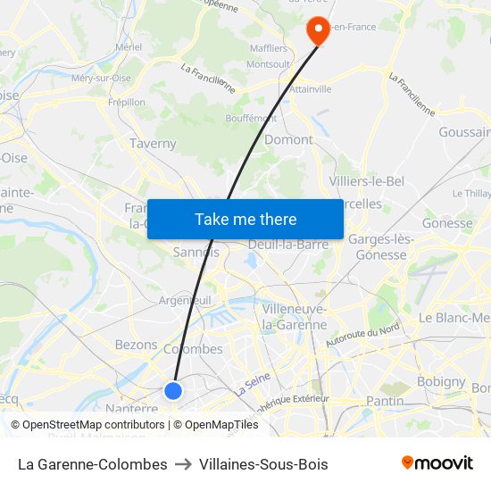La Garenne-Colombes to Villaines-Sous-Bois map