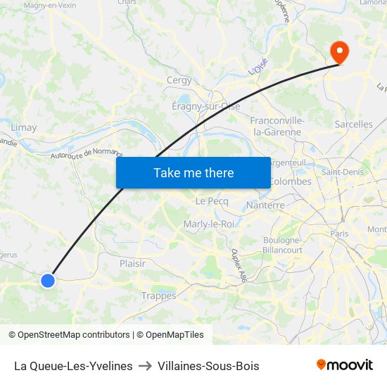 La Queue-Les-Yvelines to Villaines-Sous-Bois map
