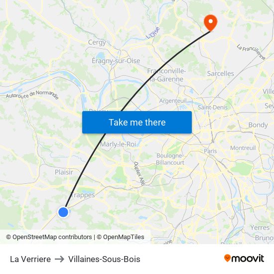 La Verriere to Villaines-Sous-Bois map