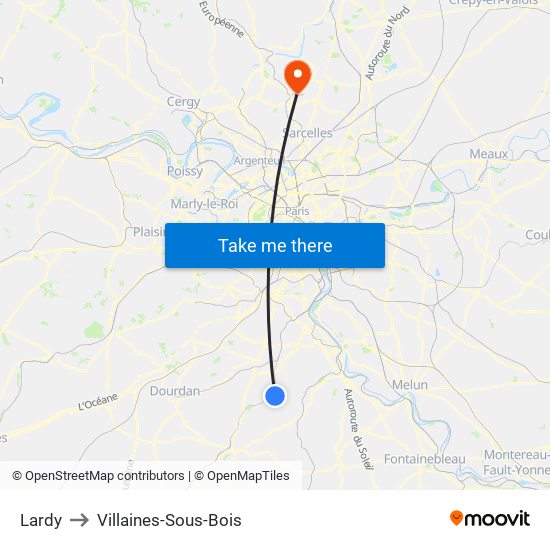Lardy to Villaines-Sous-Bois map