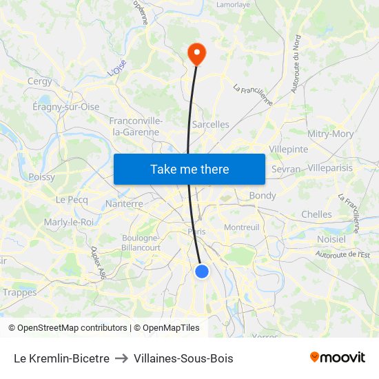 Le Kremlin-Bicetre to Villaines-Sous-Bois map