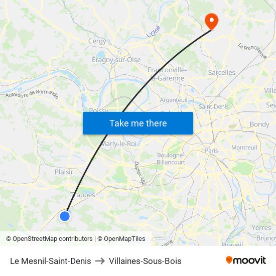 Le Mesnil-Saint-Denis to Villaines-Sous-Bois map