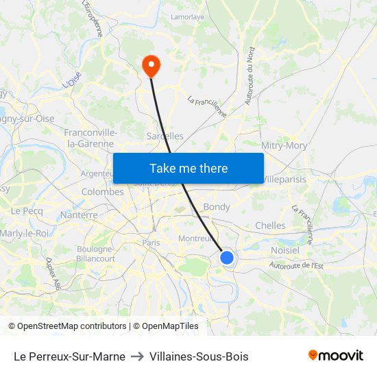 Le Perreux-Sur-Marne to Villaines-Sous-Bois map