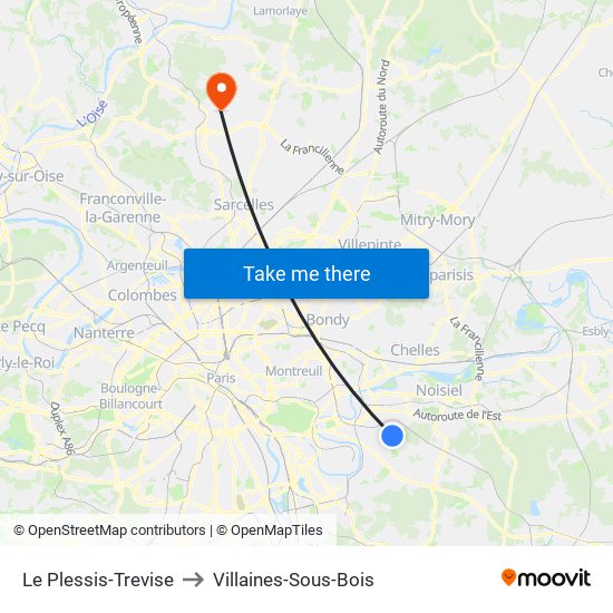 Le Plessis-Trevise to Villaines-Sous-Bois map