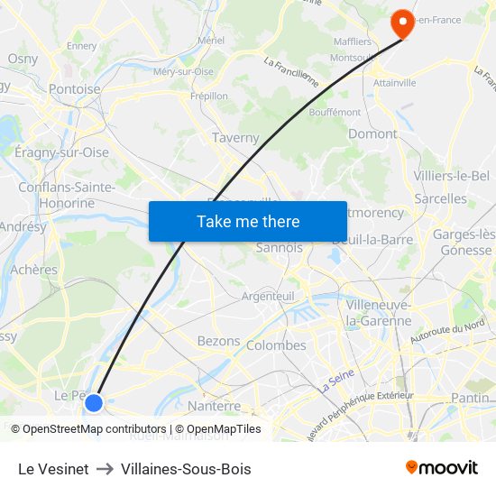 Le Vesinet to Villaines-Sous-Bois map