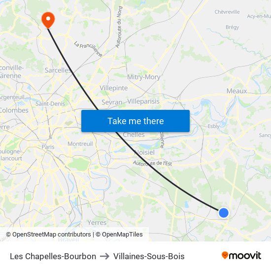 Les Chapelles-Bourbon to Villaines-Sous-Bois map