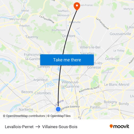 Levallois-Perret to Villaines-Sous-Bois map