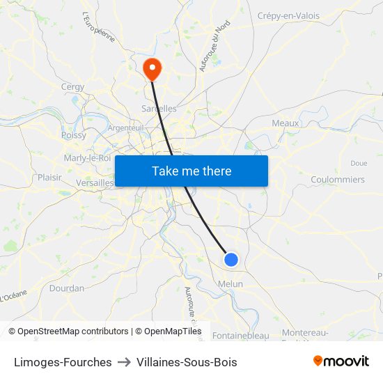 Limoges-Fourches to Villaines-Sous-Bois map