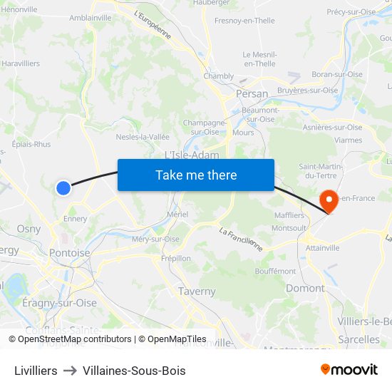 Livilliers to Villaines-Sous-Bois map