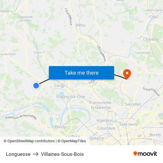 Longuesse to Villaines-Sous-Bois map