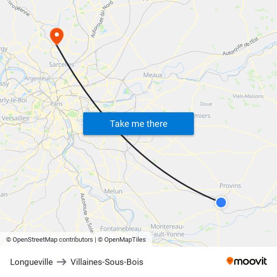 Longueville to Villaines-Sous-Bois map