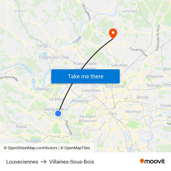 Louveciennes to Villaines-Sous-Bois map
