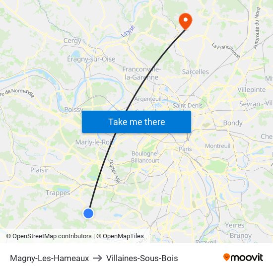 Magny-Les-Hameaux to Villaines-Sous-Bois map