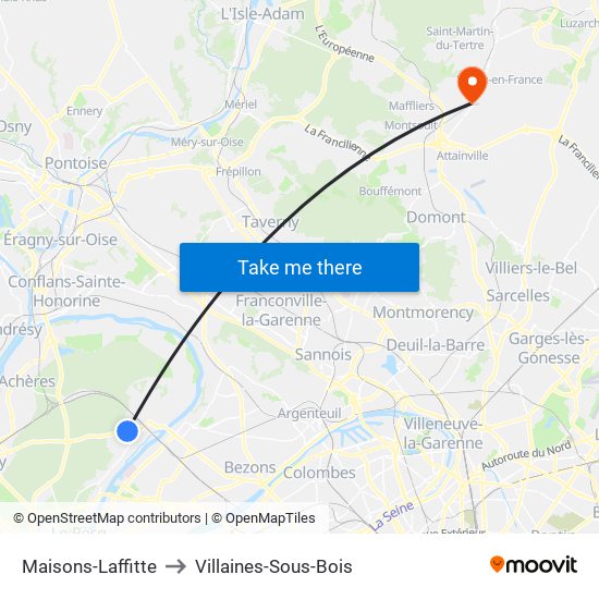 Maisons-Laffitte to Villaines-Sous-Bois map