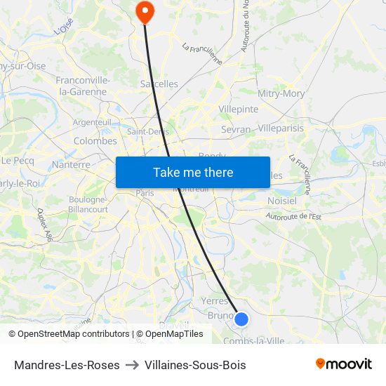 Mandres-Les-Roses to Villaines-Sous-Bois map