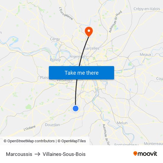 Marcoussis to Villaines-Sous-Bois map