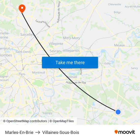 Marles-En-Brie to Villaines-Sous-Bois map