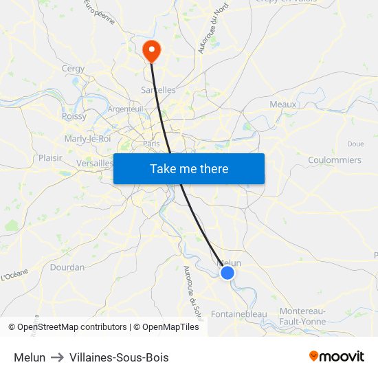 Melun to Villaines-Sous-Bois map