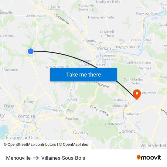 Menouville to Villaines-Sous-Bois map