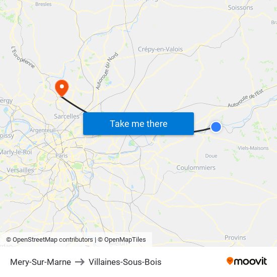Mery-Sur-Marne to Villaines-Sous-Bois map