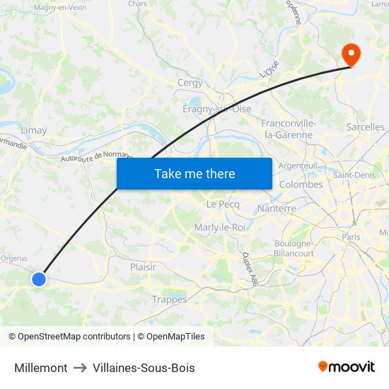 Millemont to Villaines-Sous-Bois map