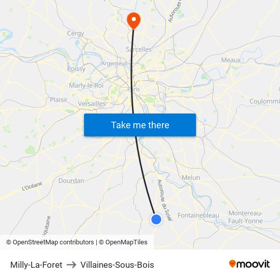 Milly-La-Foret to Villaines-Sous-Bois map