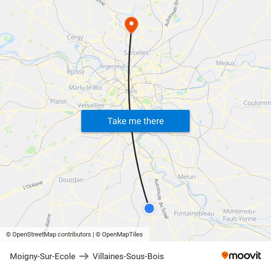 Moigny-Sur-Ecole to Villaines-Sous-Bois map
