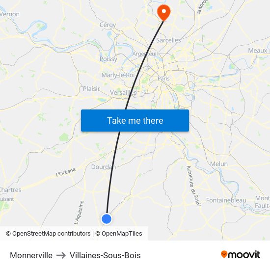 Monnerville to Villaines-Sous-Bois map