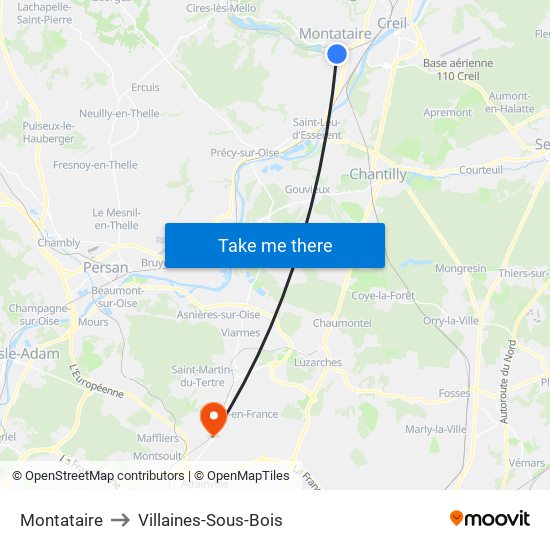 Montataire to Villaines-Sous-Bois map