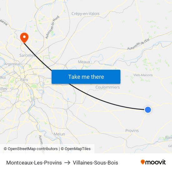 Montceaux-Les-Provins to Villaines-Sous-Bois map