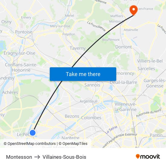 Montesson to Villaines-Sous-Bois map