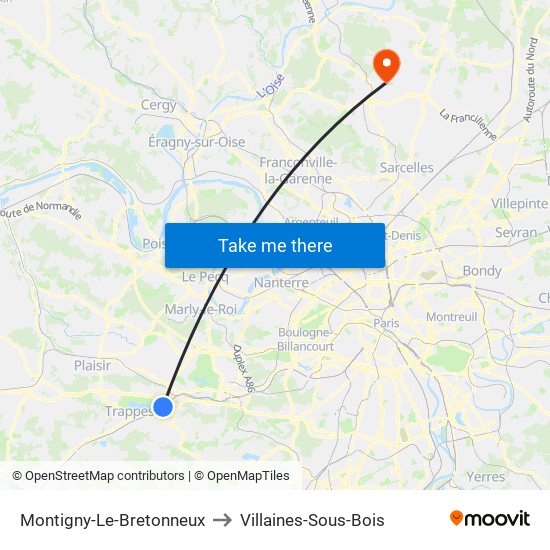 Montigny-Le-Bretonneux to Villaines-Sous-Bois map