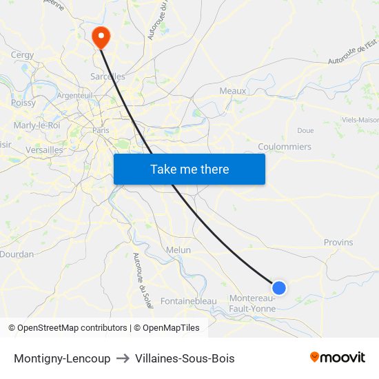 Montigny-Lencoup to Villaines-Sous-Bois map