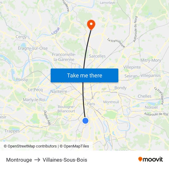 Montrouge to Villaines-Sous-Bois map