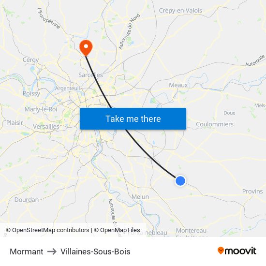 Mormant to Villaines-Sous-Bois map