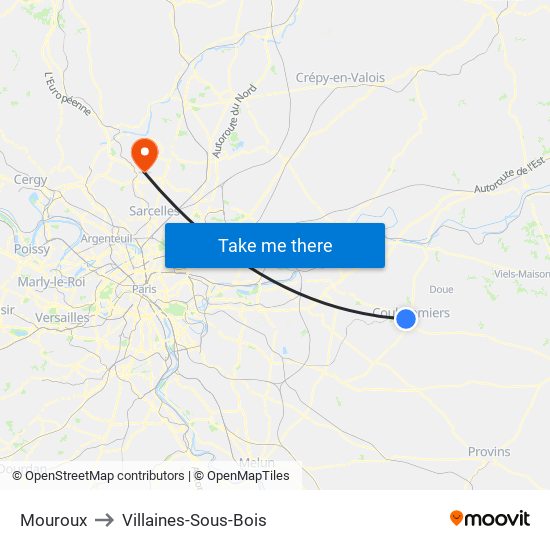 Mouroux to Villaines-Sous-Bois map