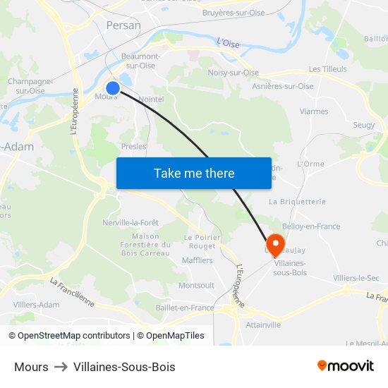 Mours to Villaines-Sous-Bois map