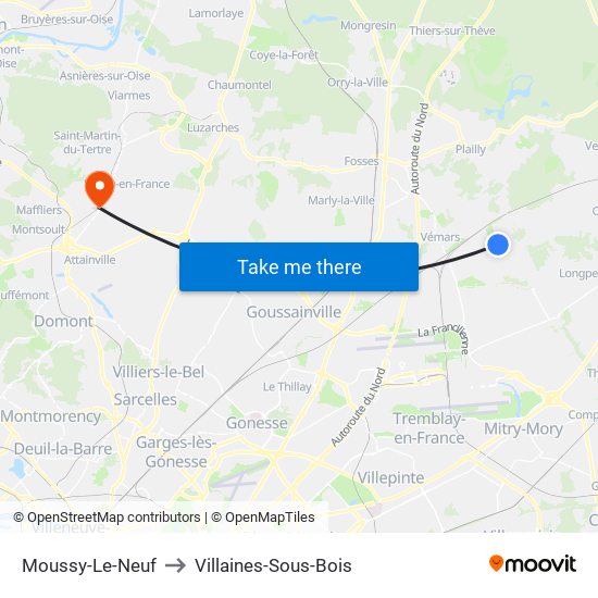 Moussy-Le-Neuf to Villaines-Sous-Bois map