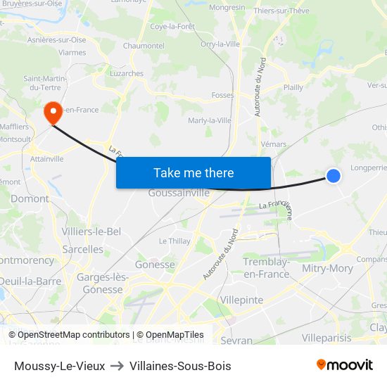 Moussy-Le-Vieux to Villaines-Sous-Bois map