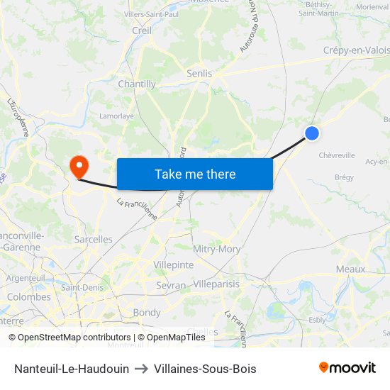 Nanteuil-Le-Haudouin to Villaines-Sous-Bois map