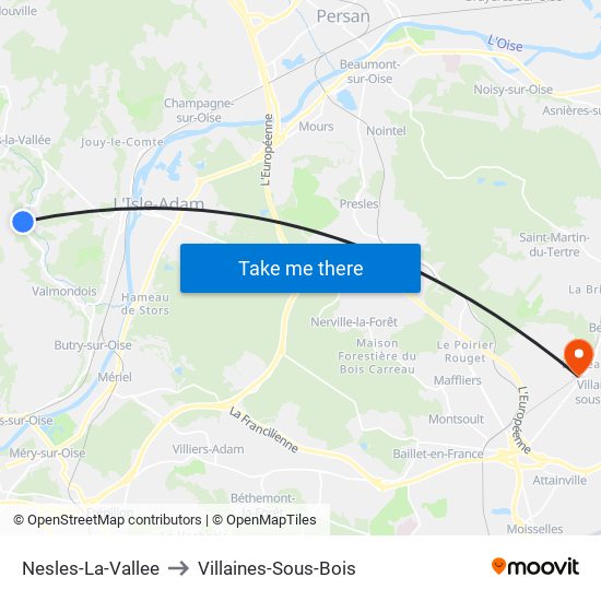 Nesles-La-Vallee to Villaines-Sous-Bois map